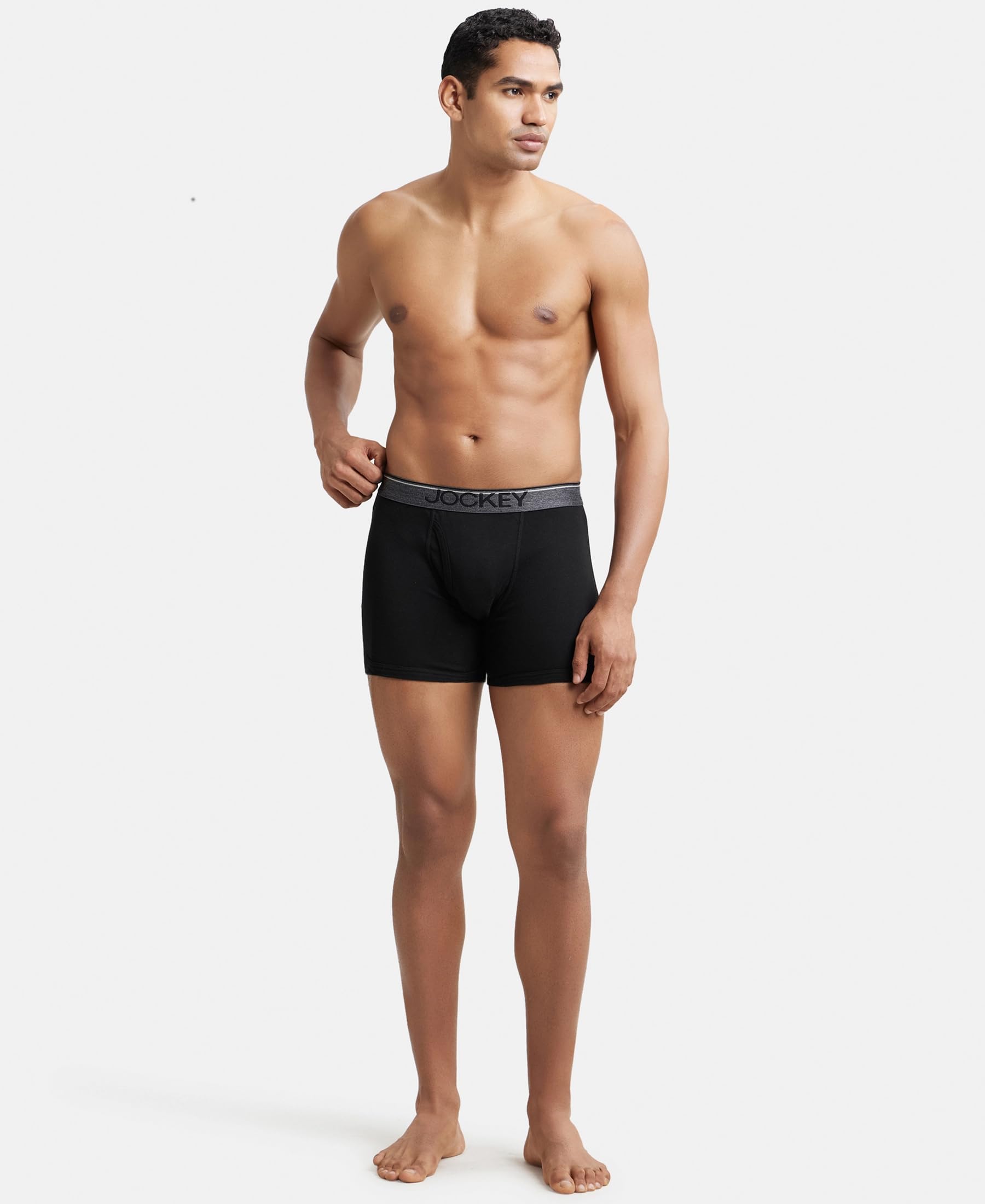 Jockey 8009 Men Super Combed Cotton Rib Solid Boxer Brief with Ultrasoft and Durable Waistband_(Pack of 3)