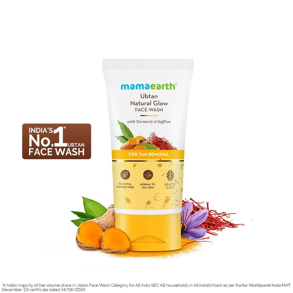 Mamaearth Ubtan Natural Glow Face Wash with Turmeric & Saffron for Tan Removal – 200 ml | Removes Tan | Brightens Skin | Exclusively Available on Amazon