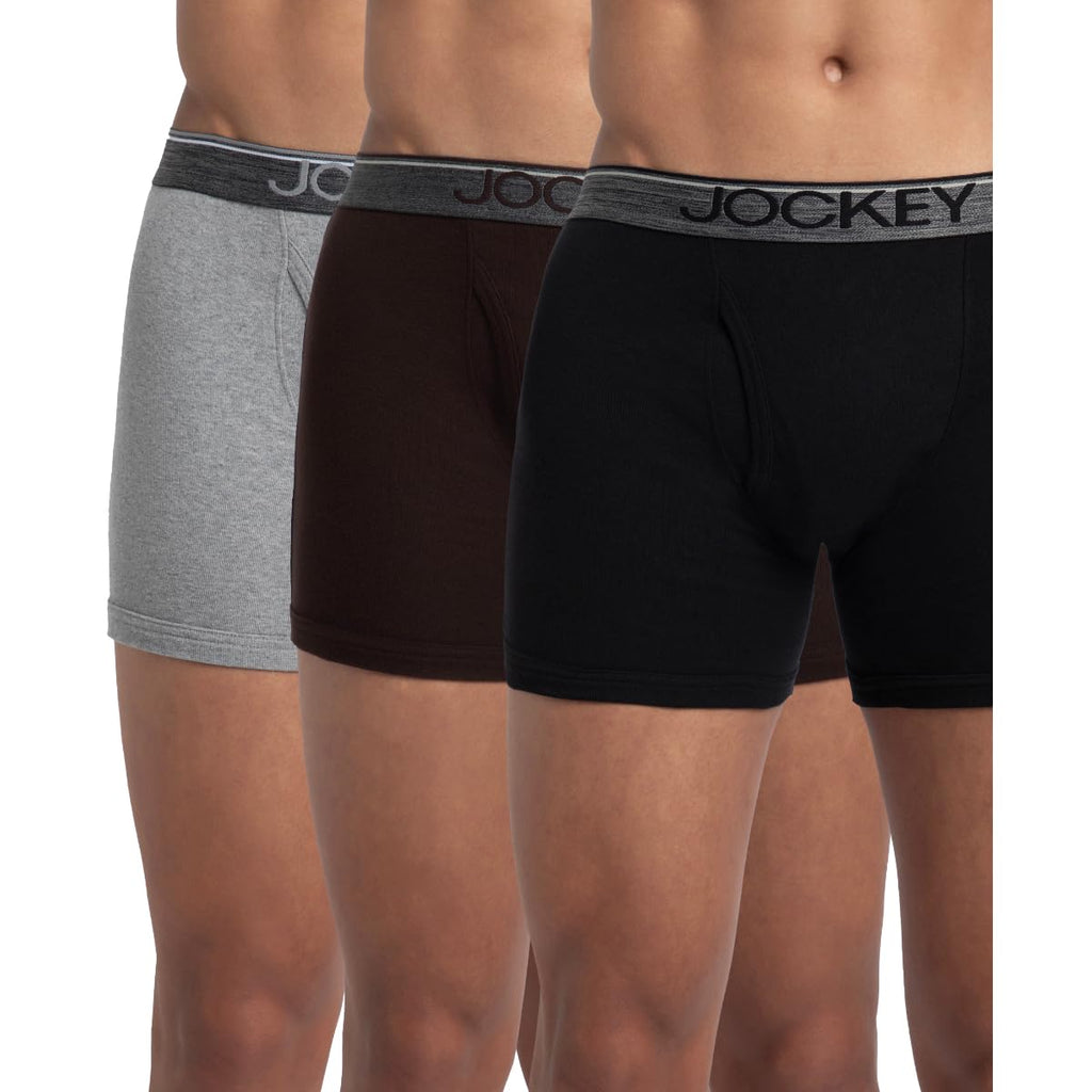 Jockey 8009 Men Super Combed Cotton Rib Solid Boxer Brief with Ultrasoft and Durable Waistband_(Pack of 3)