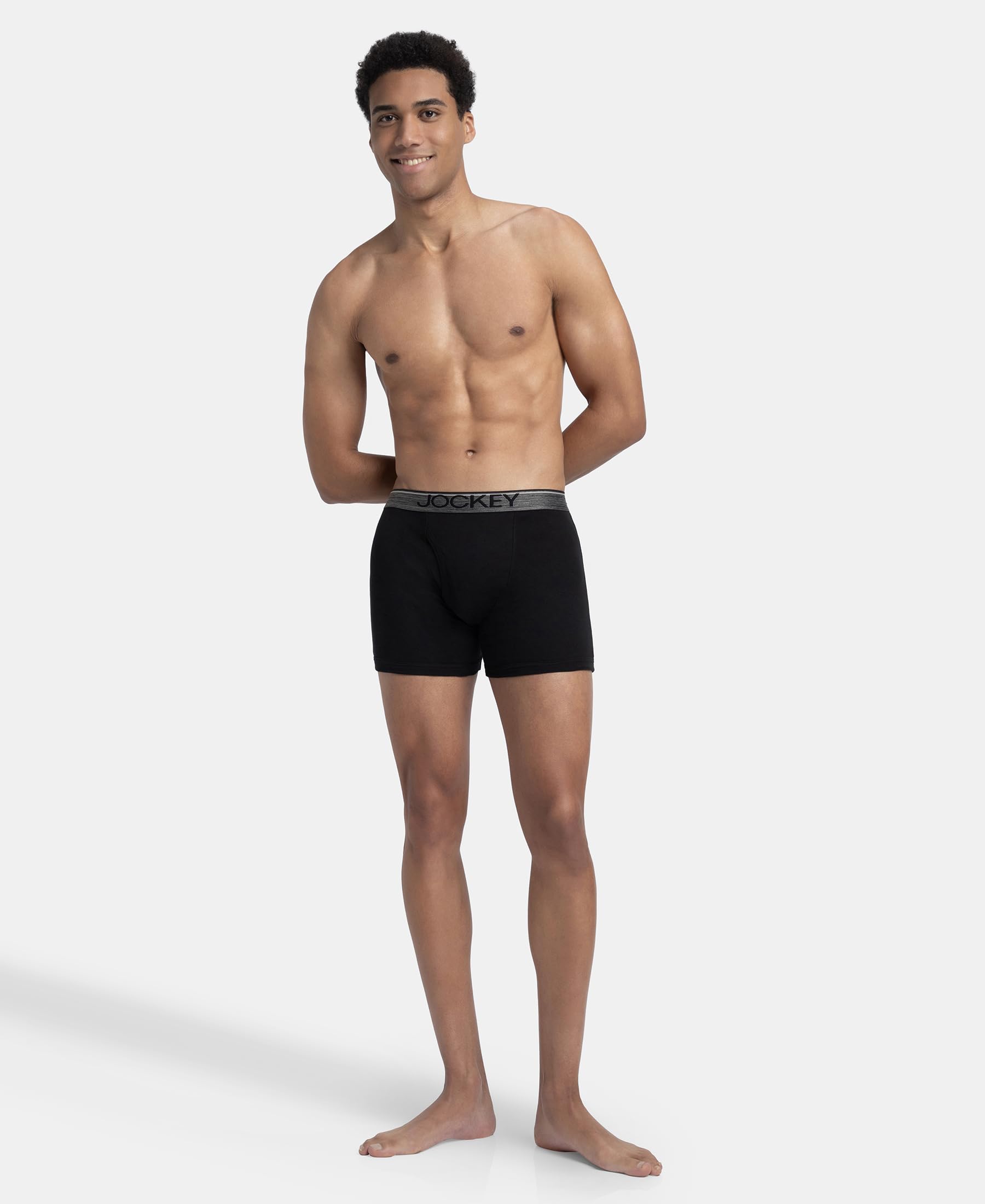 Jockey 8009 Men Super Combed Cotton Rib Solid Boxer Brief with Ultrasoft and Durable Waistband_(Pack of 3)