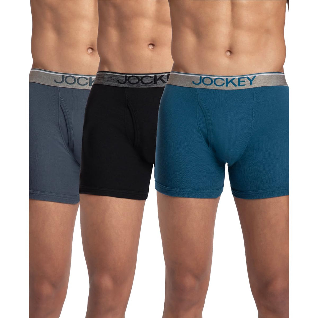 Jockey 8009 Men Super Combed Cotton Rib Solid Boxer Brief with Ultrasoft and Durable Waistband_(Pack of 3)