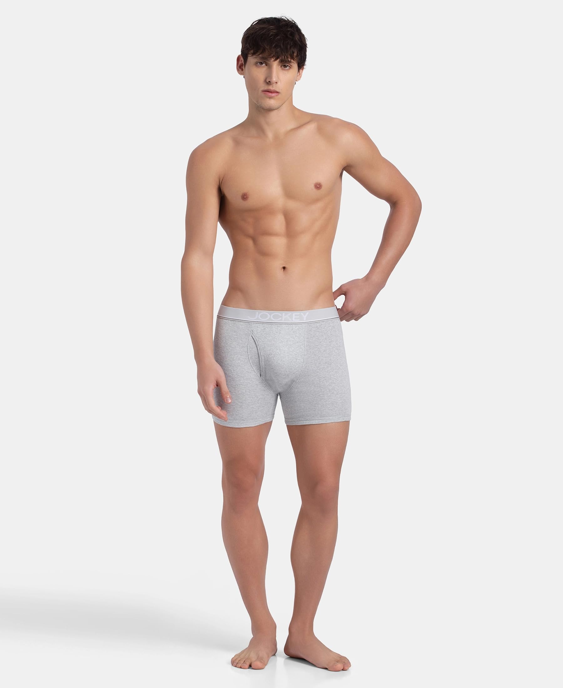 Jockey 8009 Men Super Combed Cotton Rib Solid Boxer Brief with Ultrasoft and Durable Waistband_(Pack of 3)