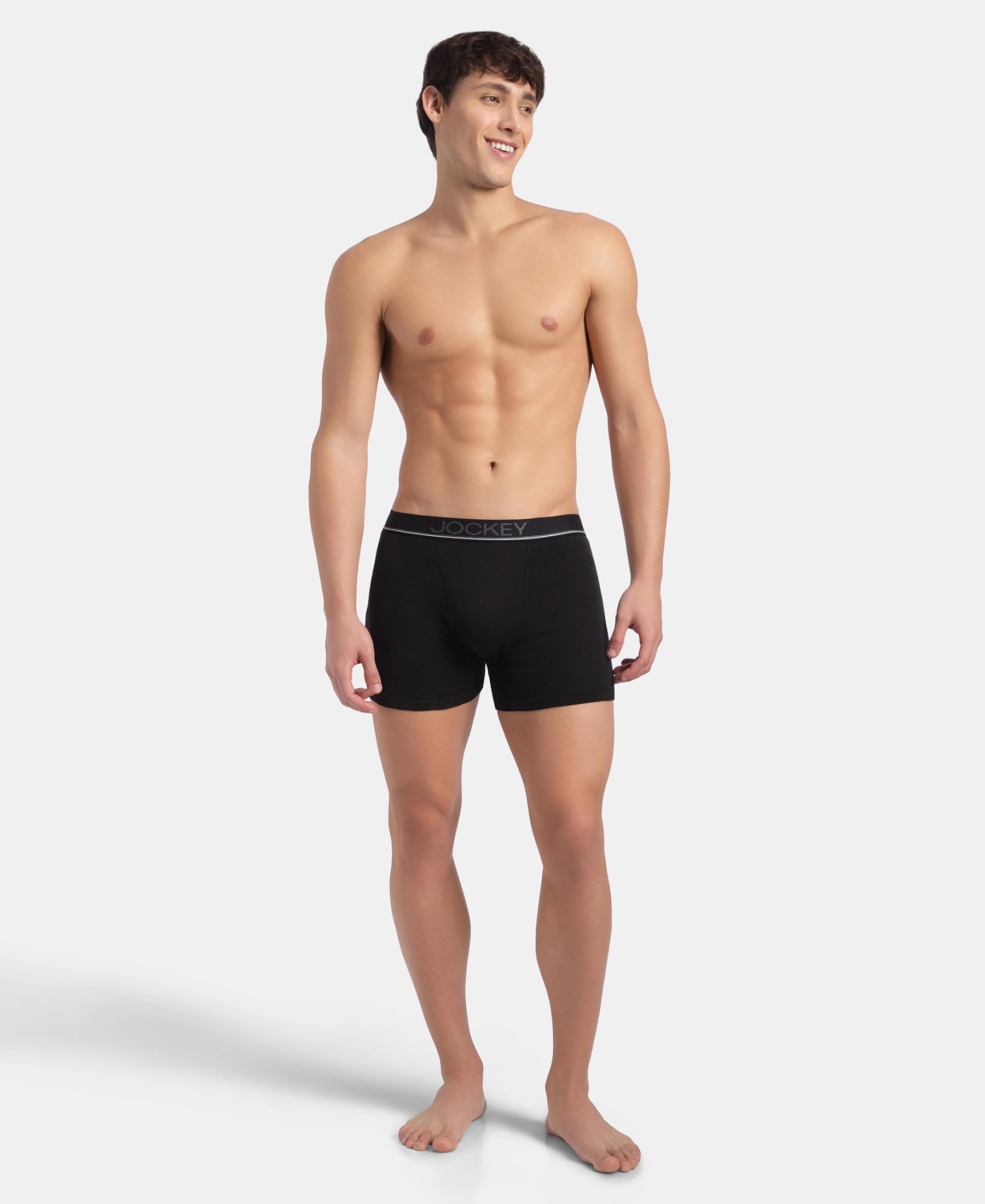 Jockey 8009 Men Super Combed Cotton Rib Solid Boxer Brief with Ultrasoft and Durable Waistband_(Pack of 3)