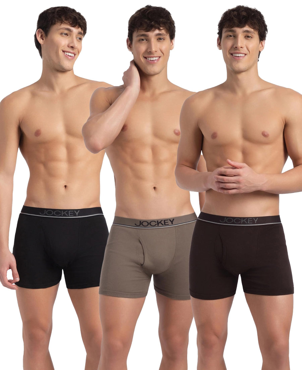 Jockey 8009 Men Super Combed Cotton Rib Solid Boxer Brief with Ultrasoft and Durable Waistband_(Pack of 3)