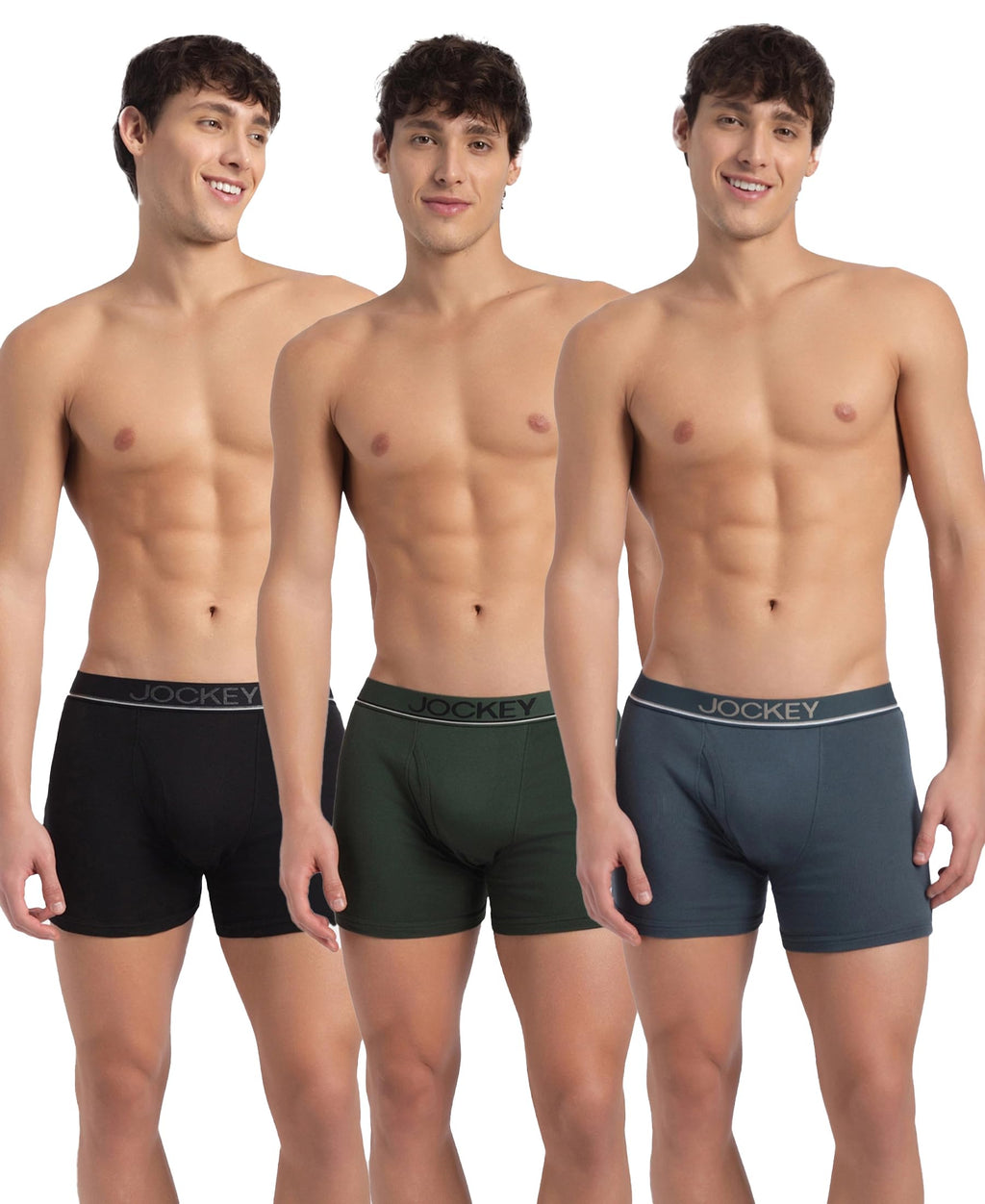 Jockey 8009 Men Super Combed Cotton Rib Solid Boxer Brief with Ultrasoft and Durable Waistband_(Pack of 3)