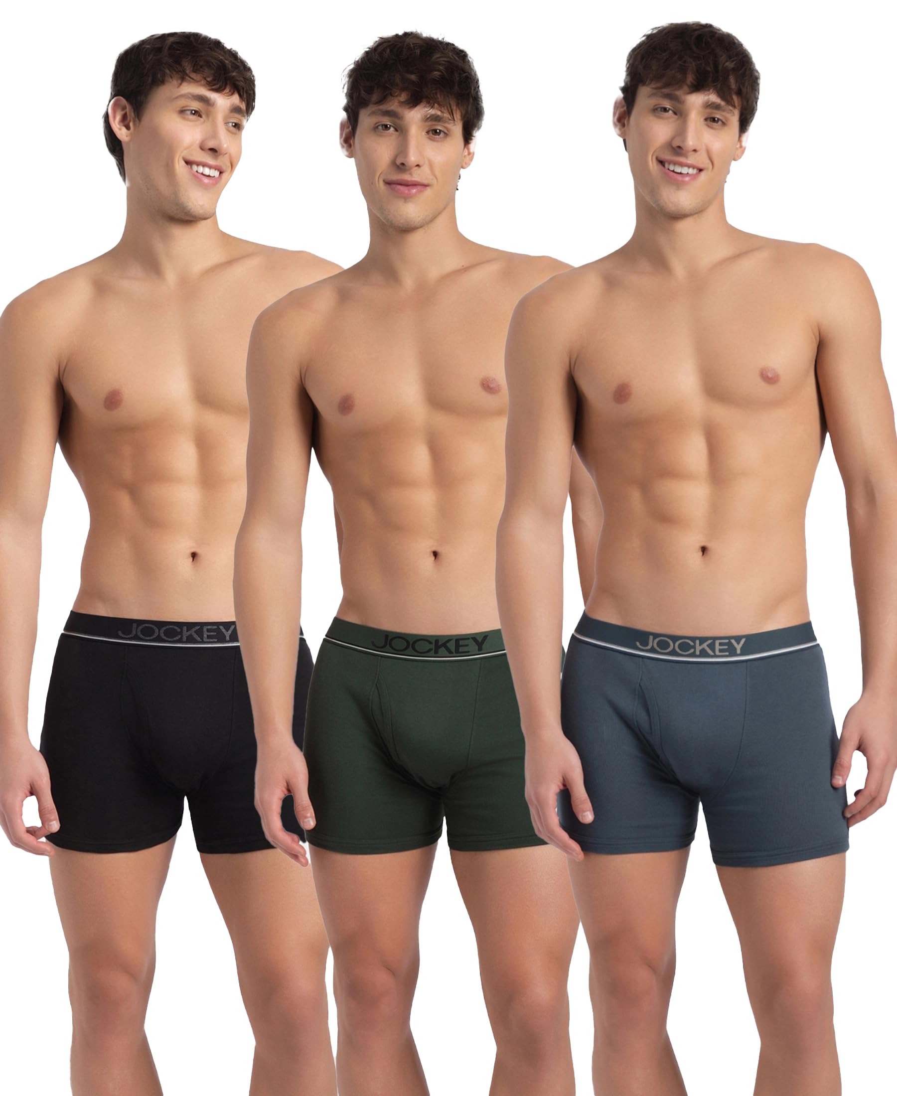Jockey 8009 Men Super Combed Cotton Rib Solid Boxer Brief with Ultrasoft and Durable Waistband_(Pack of 3)