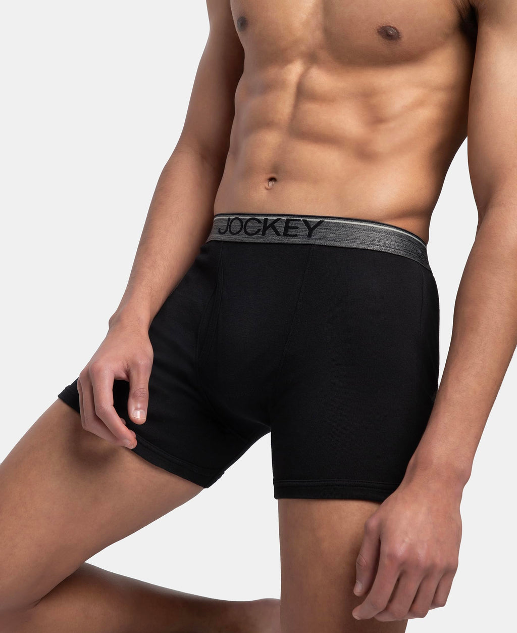 Jockey 8009 Men Super Combed Cotton Rib Solid Boxer Brief with Ultrasoft and Durable Waistband_(Pack of 3)