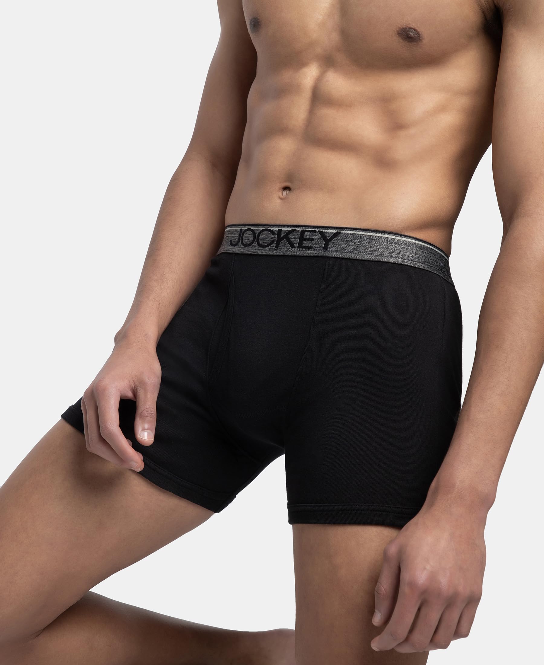 Jockey 8009 Men Super Combed Cotton Rib Solid Boxer Brief with Ultrasoft and Durable Waistband_(Pack of 3)