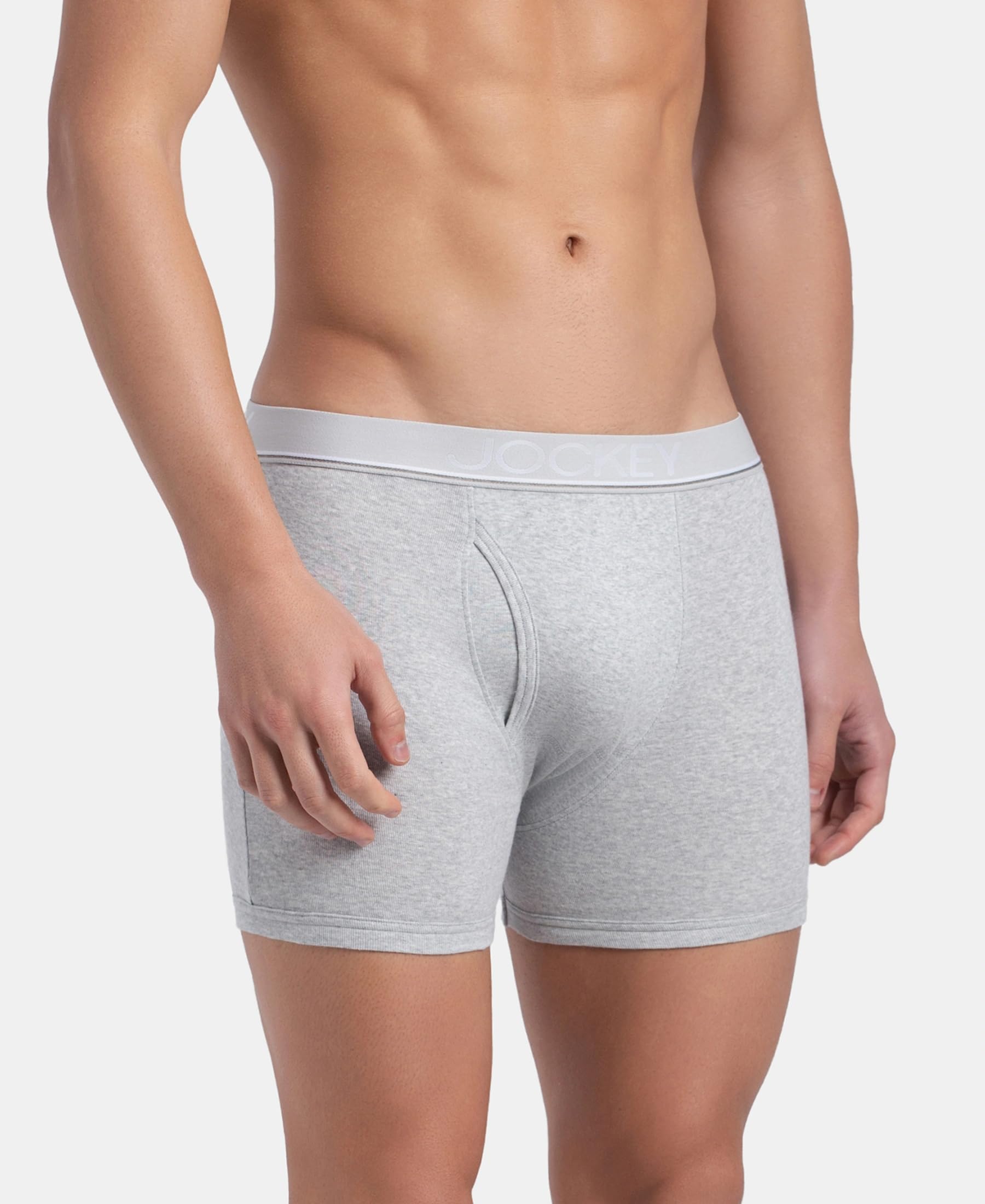 Jockey 8009 Men Super Combed Cotton Rib Solid Boxer Brief with Ultrasoft and Durable Waistband_(Pack of 3)