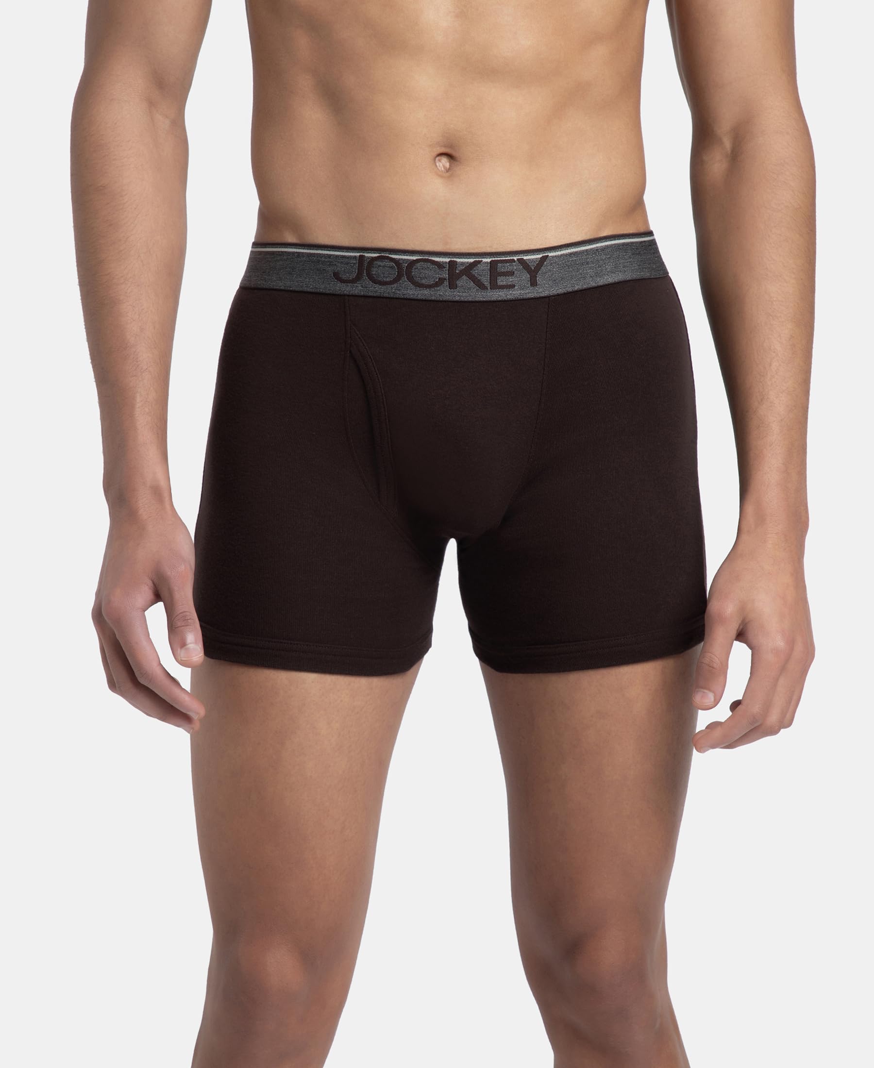 Jockey 8009 Men Super Combed Cotton Rib Solid Boxer Brief with Ultrasoft and Durable Waistband_(Pack of 3)