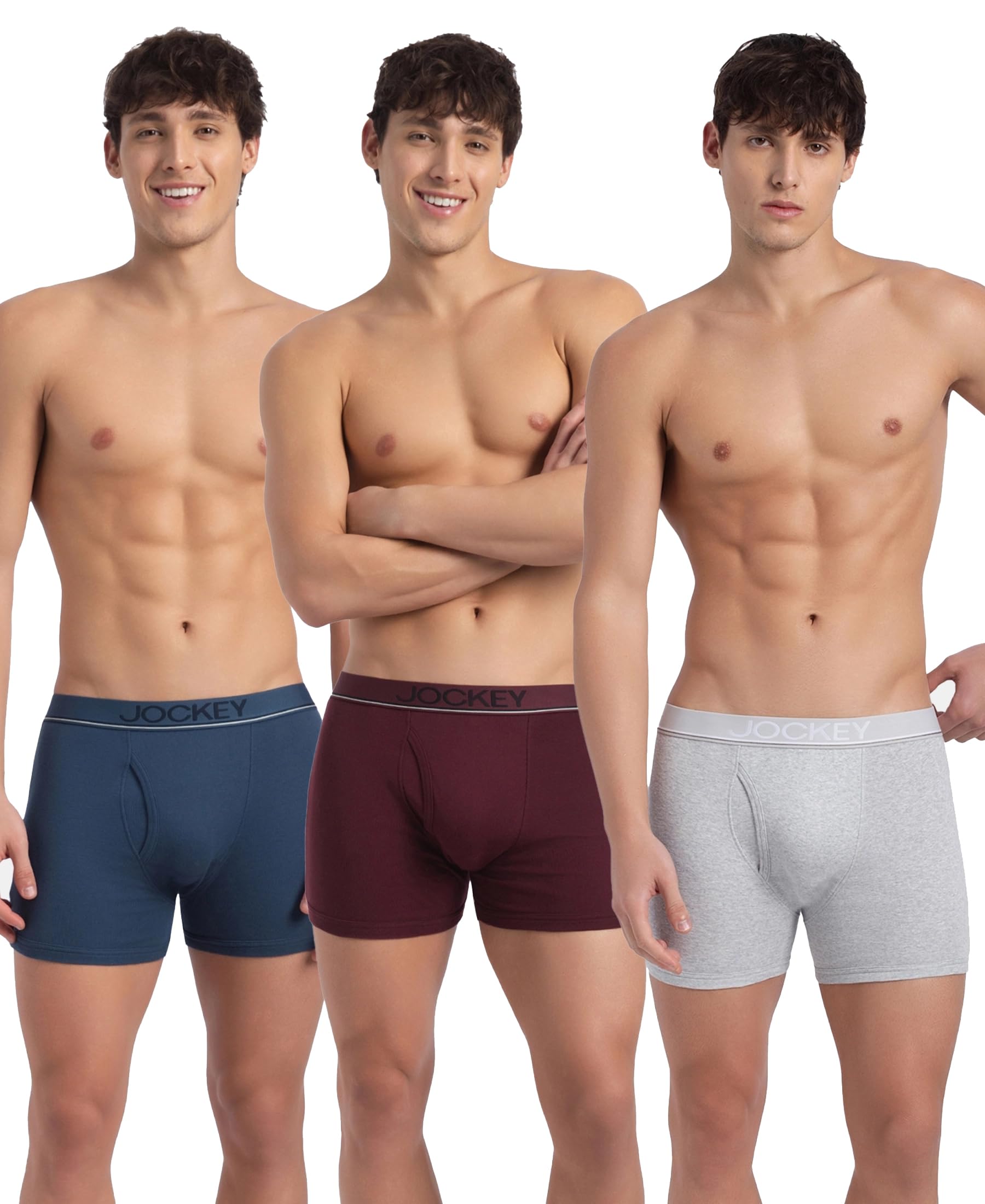 Jockey 8009 Men Super Combed Cotton Rib Solid Boxer Brief with Ultrasoft and Durable Waistband_(Pack of 3)