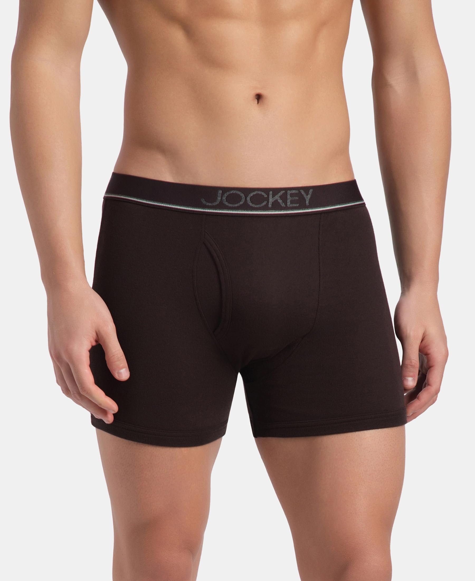 Jockey 8009 Men Super Combed Cotton Rib Solid Boxer Brief with Ultrasoft and Durable Waistband_(Pack of 3)