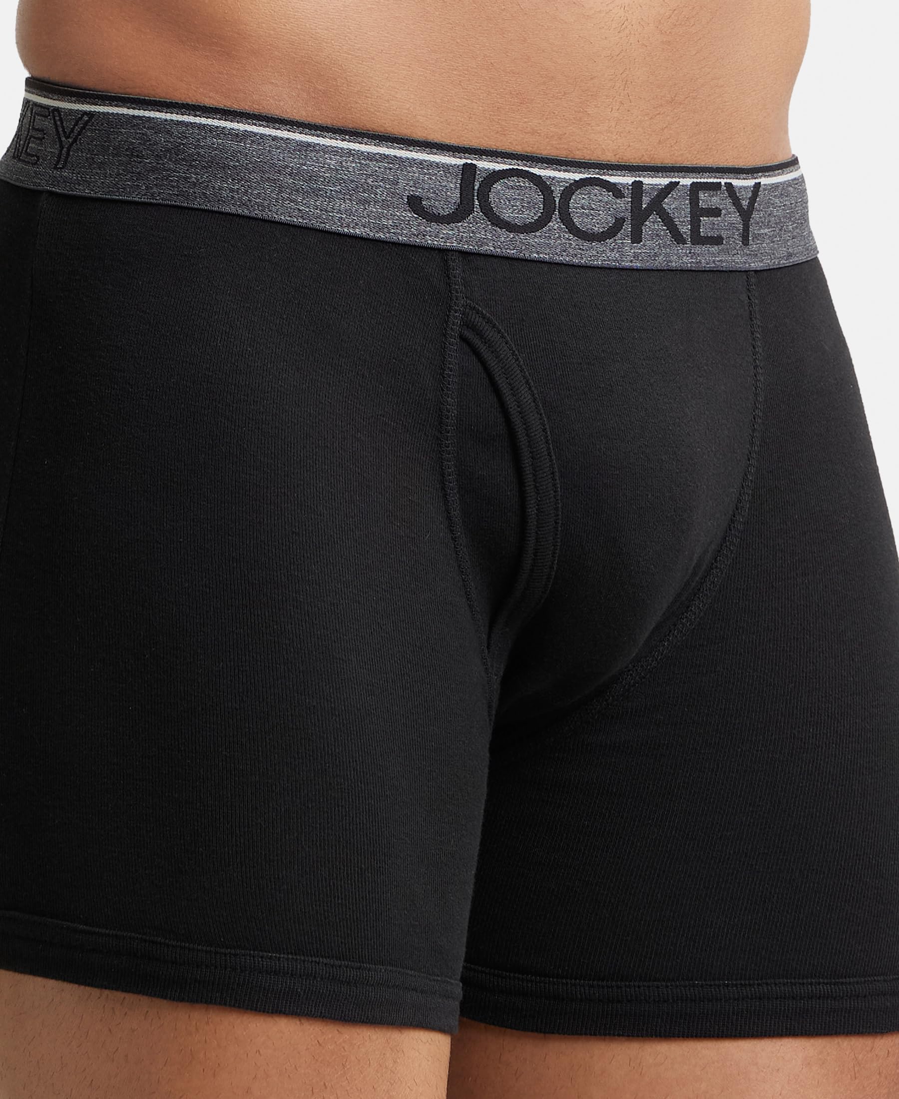 Jockey 8009 Men Super Combed Cotton Rib Solid Boxer Brief with Ultrasoft and Durable Waistband_(Pack of 3)