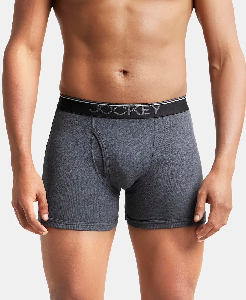 Jockey 8009 Men Super Combed Cotton Rib Solid Boxer Brief with Ultrasoft and Durable Waistband_(Pack of 3)