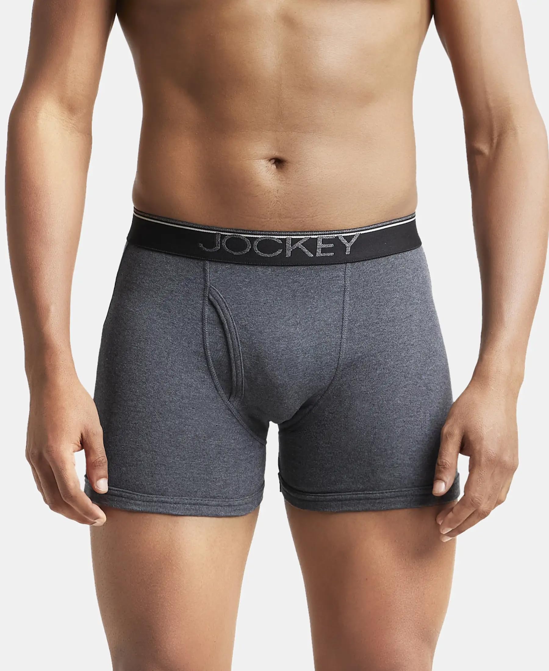 Jockey 8009 Men Super Combed Cotton Rib Solid Boxer Brief with Ultrasoft and Durable Waistband_(Pack of 3)