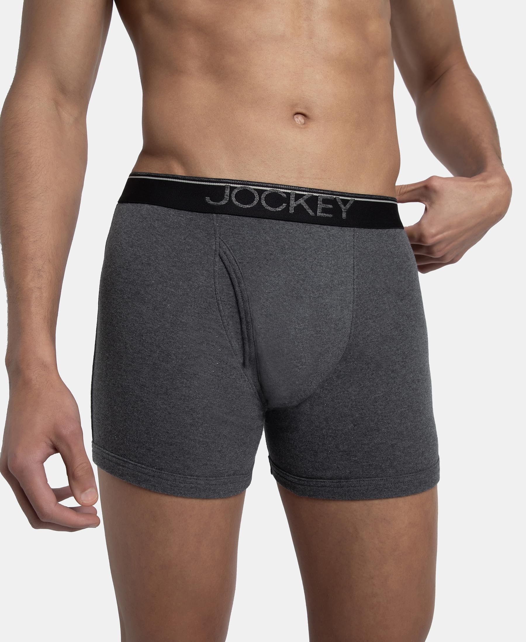 Jockey 8009 Men Super Combed Cotton Rib Solid Boxer Brief with Ultrasoft and Durable Waistband_(Pack of 3)