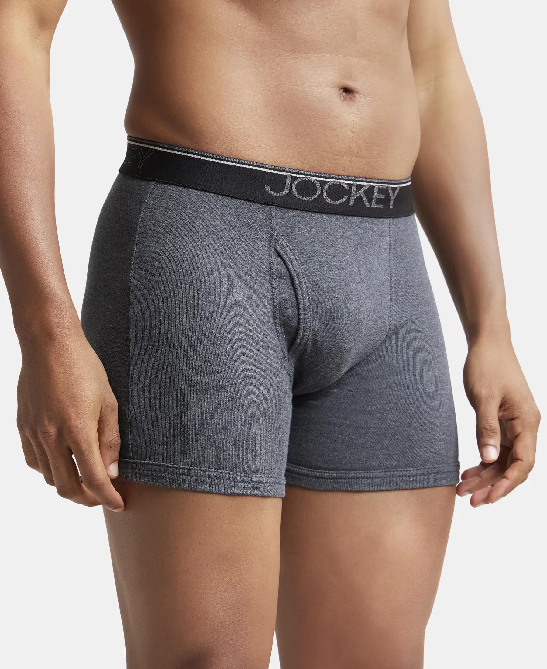 Jockey 8009 Men Super Combed Cotton Rib Solid Boxer Brief with Ultrasoft and Durable Waistband_(Pack of 3)