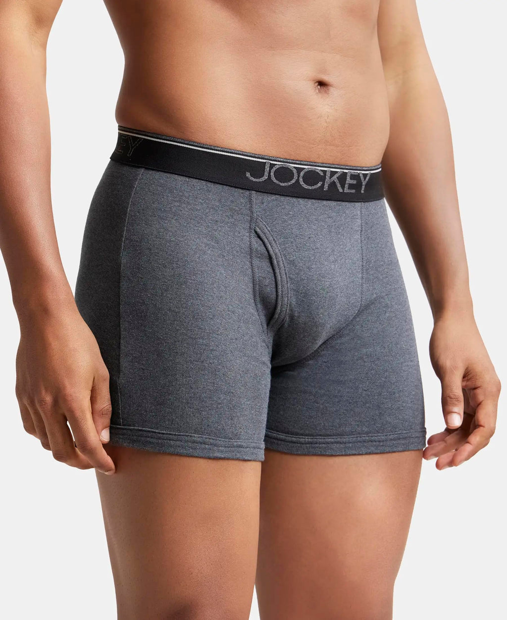 Jockey 8009 Men Super Combed Cotton Rib Solid Boxer Brief with Ultrasoft and Durable Waistband_(Pack of 3)