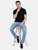 Polo collar Cotton Tshirt for men and women for summer breathable cool soft fine fabric black